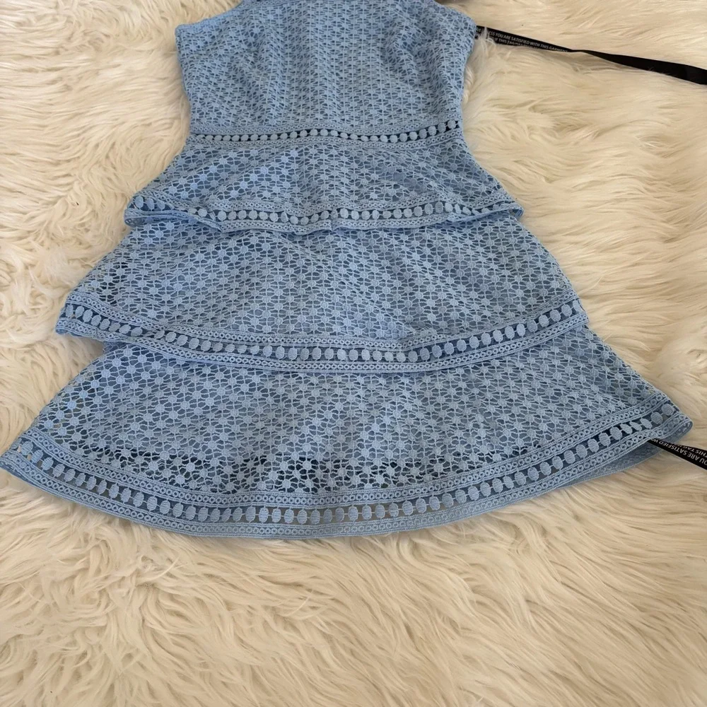 NWT Pretty Little Thing Raine Dusty Blue Ruffle Mini Dress - Picture 3 of 10